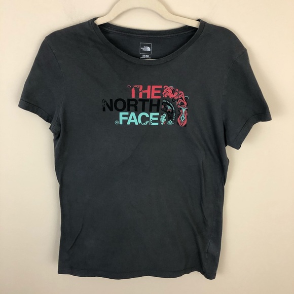 The North Face Tee Shirt Womens M Gray Graphic Spellout Short Sleeves - Picture 1 of 7